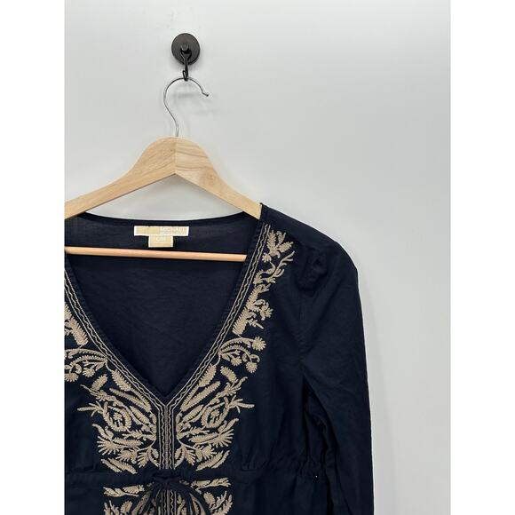 Michael Michael Kors Womens Boho Top Size L Navy Blue Resort Lightweight - Picture 3 of 7
